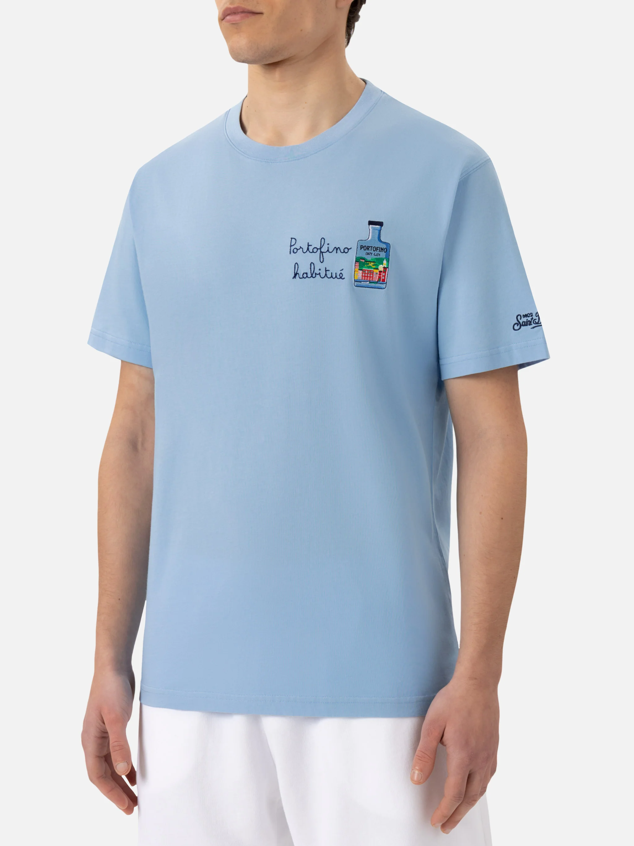 T-shirt Man in cotone con ricamo Portofino habituè | PORTOFINO DRY GIN