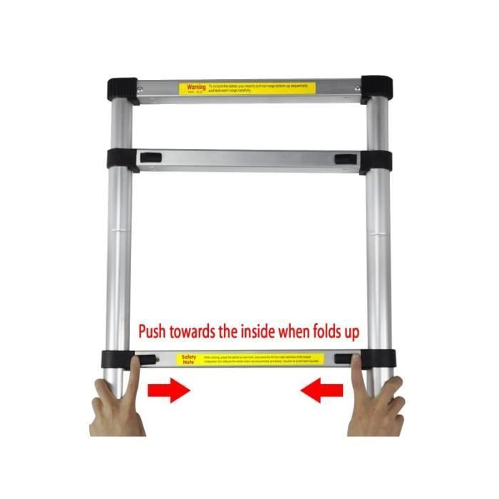 Aluminum telescopic ladder - VARAN - 2.60m - 9 rungs - Snap-in safety lock - Square rungs