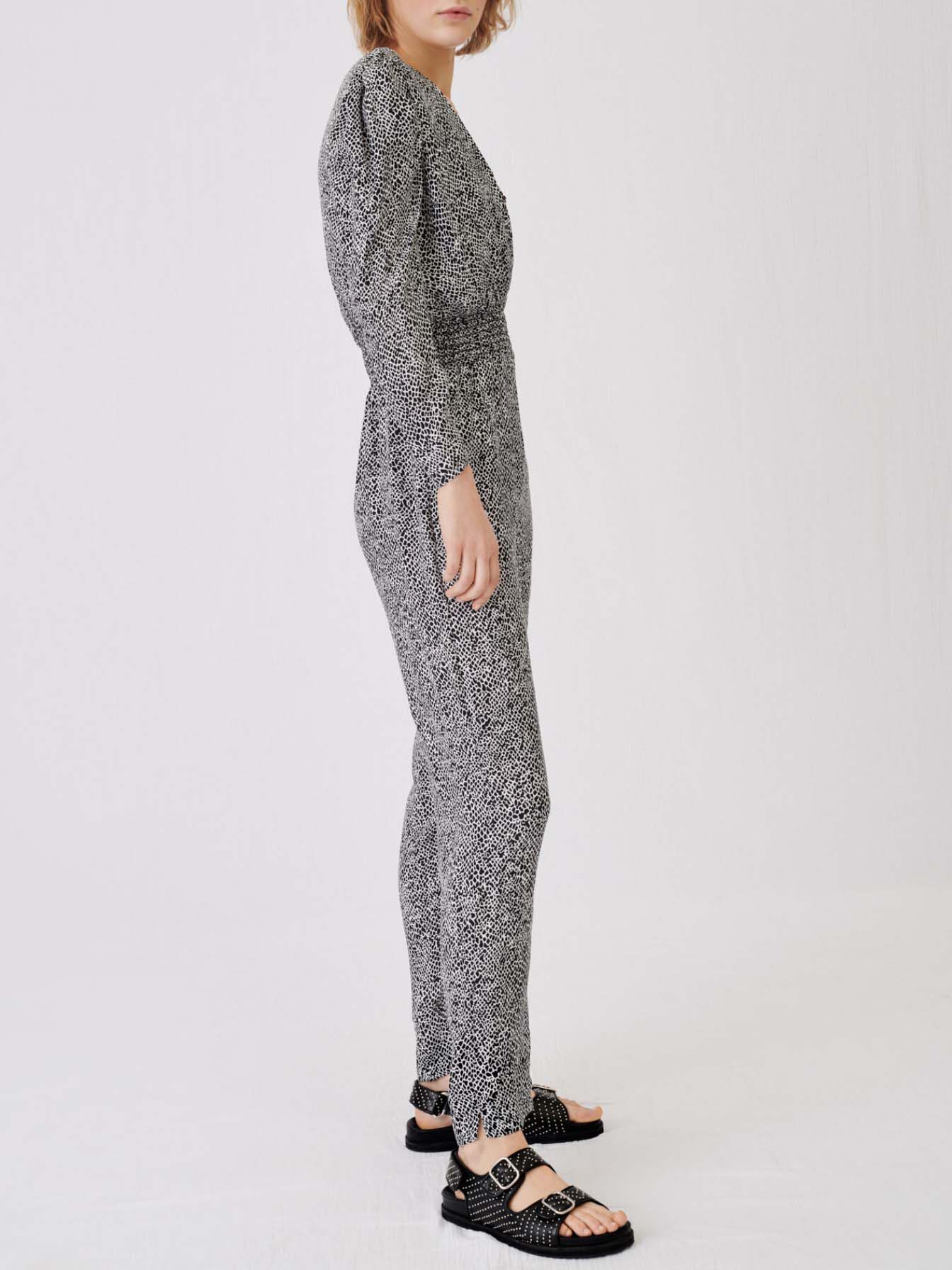 Salopetă fluidă cu animal print-Animalier Noir Blanc