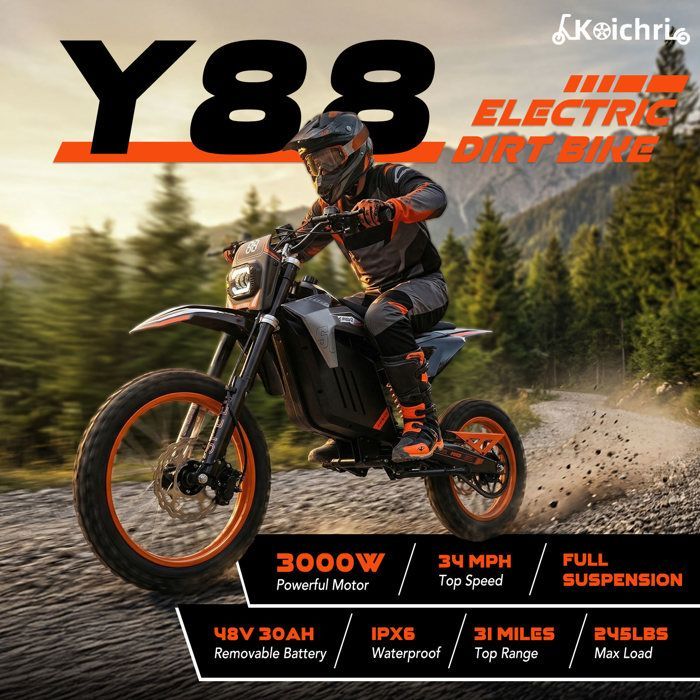 Bicicleta eléctrica Freeboy Y88 para adultos, 3000 W, batería de 48 V y 30 Ah, velocidad máxima de 55 km/h, autonomía de 50 km, neumáticos todoterreno de 14 pulgadas, doble suspensión.
