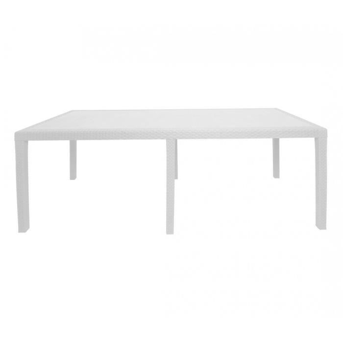 Table d'extérieur Roma, Table à manger rectangulaire extensible, Table de jardin extensible effet rotin, 150x90h72 cm, Blanc