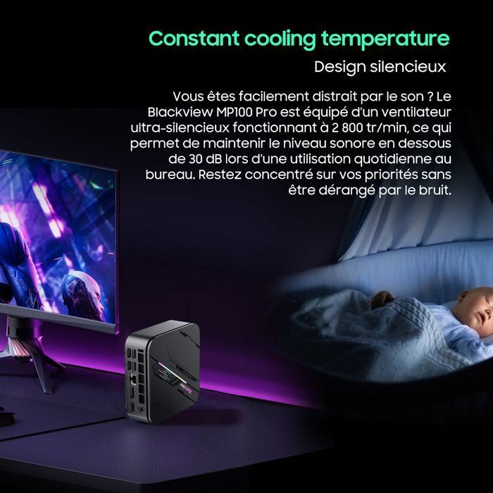 Mini PC Blackview MP100 Pro Intel®Alder Lake I5-12450H 4.4GHz Max 16 Go 512 Go/SSD 4To,Windows 11 Pro,Wifi 6, 4K UHD 144 Hz - Gris