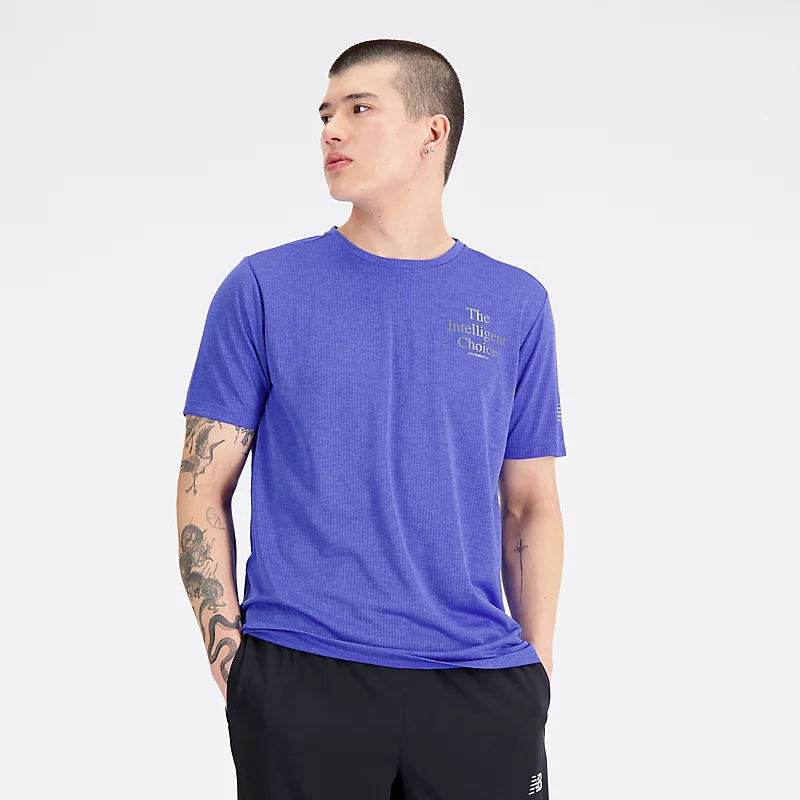 Męska koszulka z krótkim rękawem do biegania z grafiką Impact – MARINE BLUE HEATHER