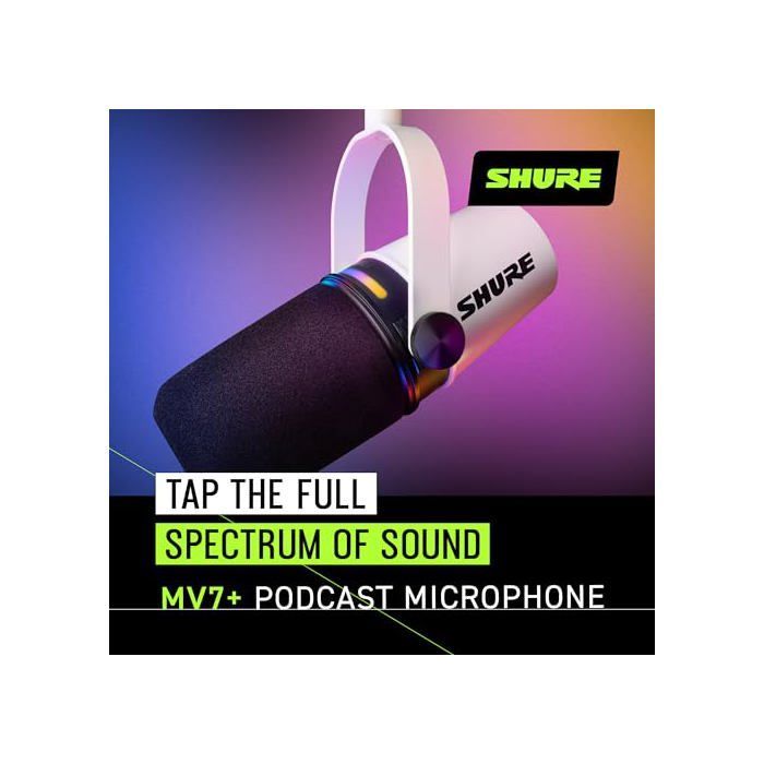 Microphone USB - SHURE - MV7+-W - Dynamique - Double connectivité - Écran tactile LED