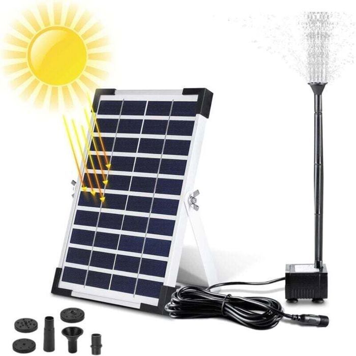 Fuente solar exterior de 5 W, bomba solar para estanque, bomba de agua solar para fuente, bebedero para pájaros, estanque, piscina, 3 boquillas