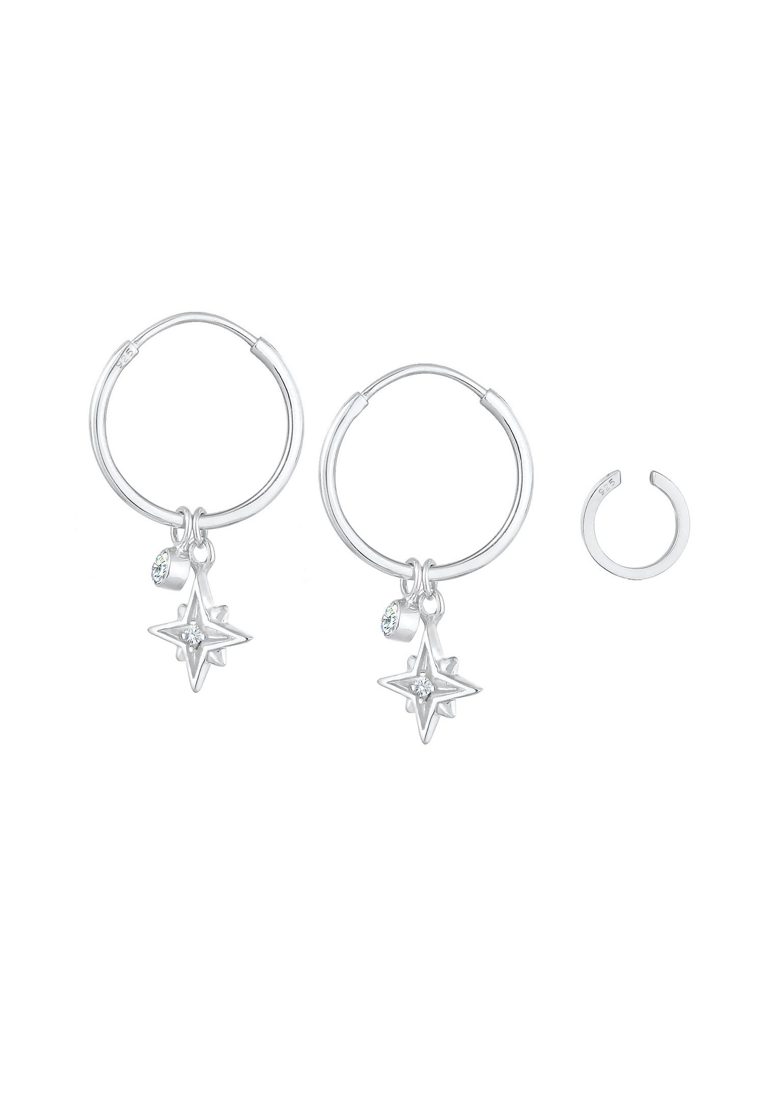 Elli Femmes créoles Earcuff étoile Astro filigrane avec cristaux en argent sterling 925