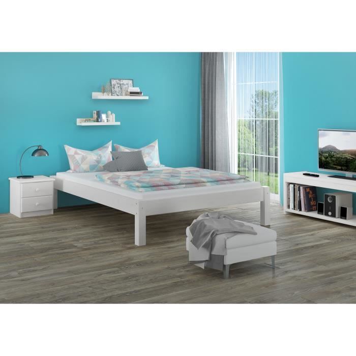 Struttura letto futon in pino massello bianco 140x200 cm, design moderno, senza testiera né rete a doghe, 60.35-14WoR
