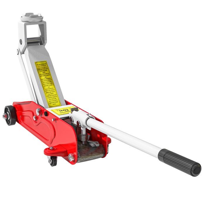 Gato hidráulico de acero de perfil bajo y alta resistencia, carga máxima de 2000 kg, capacidad de elevación de 12 a 30 cm, color rojo.