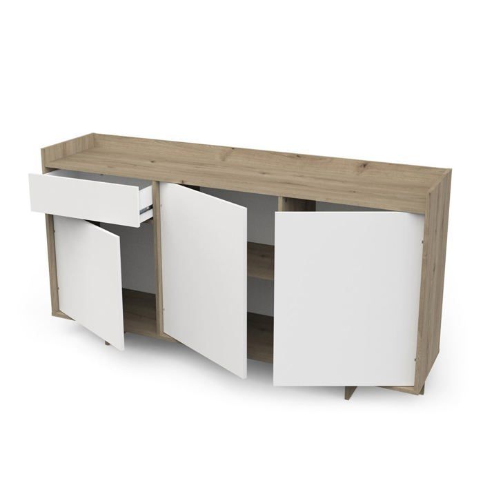 CALICOSY - Aparador de 3 puertas y 1 cajón, 157,4 cm de ancho - LEAD - Madera clara