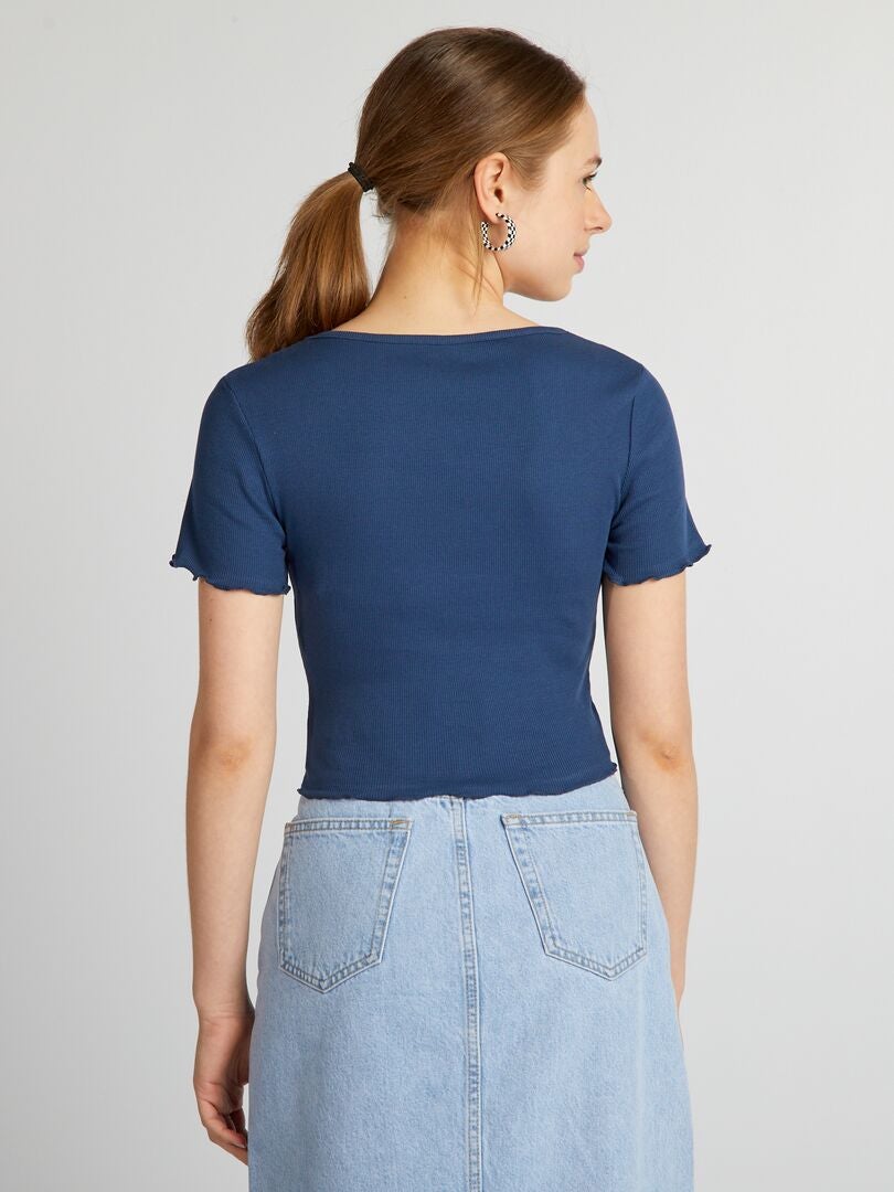 Crop-top met golvende randen - BLAUW