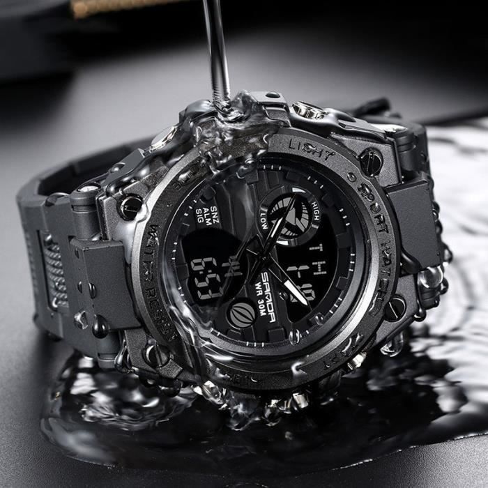 Montres hommes de Marque sport LED numérique double affichage militaire montres imperméable pour homme Noir - cadeau de Noël