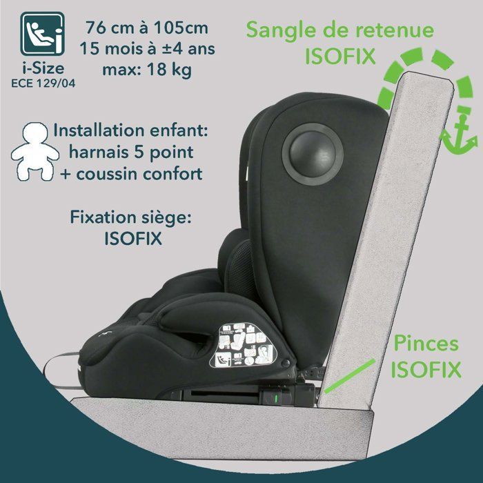 Seggiolino auto convertibile - BAMBISOL - AY575N - Gruppo 1/2/3 - I-Size - Isofix - Riduttore - Nero