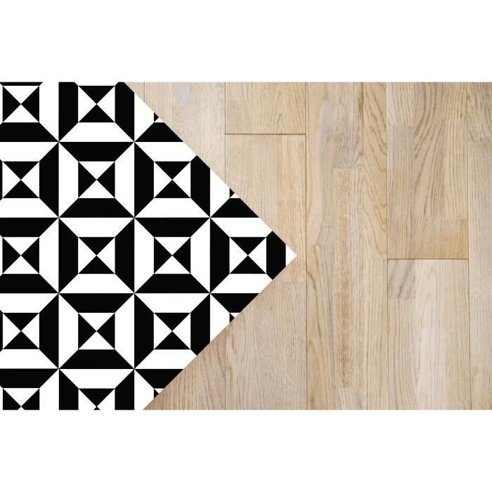 Tapis Vinyle Panorama Géométrie Noir 140x200 cm - Tapis pour Cuisine, Bureau et Salon en PVC