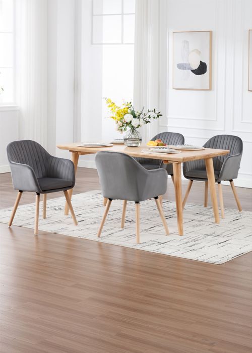 Juego de 4 sillas de comedor WOLTU, sillas de recepción de terciopelo y madera maciza, gris oscuro.