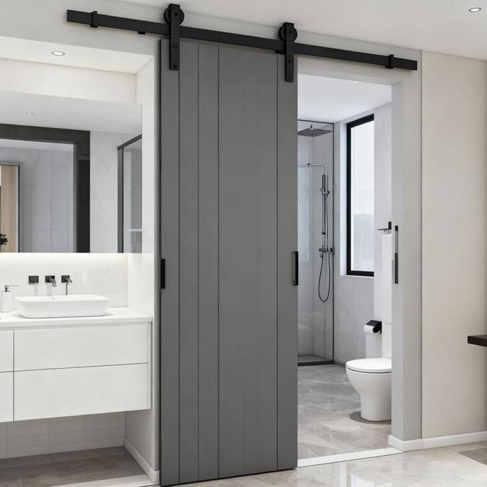YQINGMAOY. Conjunto de polea de riel suspendido para puerta de granero, accesorios de ferretería, puerta individual, 183 cm, negro.