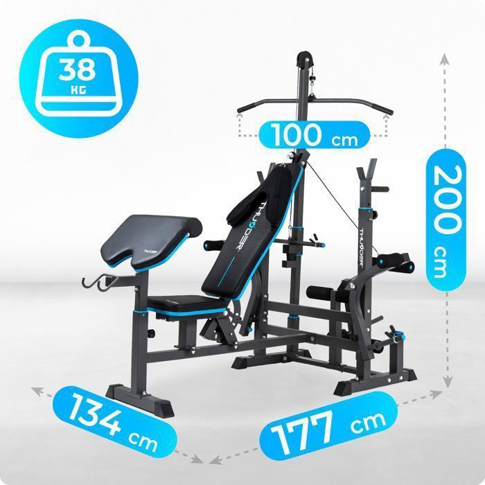 THUNDER® VIGOR-C halterbank | Verstelbaar | 240 kg | Multifunctioneel | Halterrek | Stalen frame |