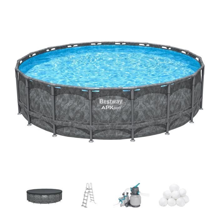 Kit piscina tubolare fuori terra BESTWAY - APX 365™ - 549 x 132 cm - Rotonda (filtro a sabbia, filtro in polisfere da 250 g, scaletta, copertura)