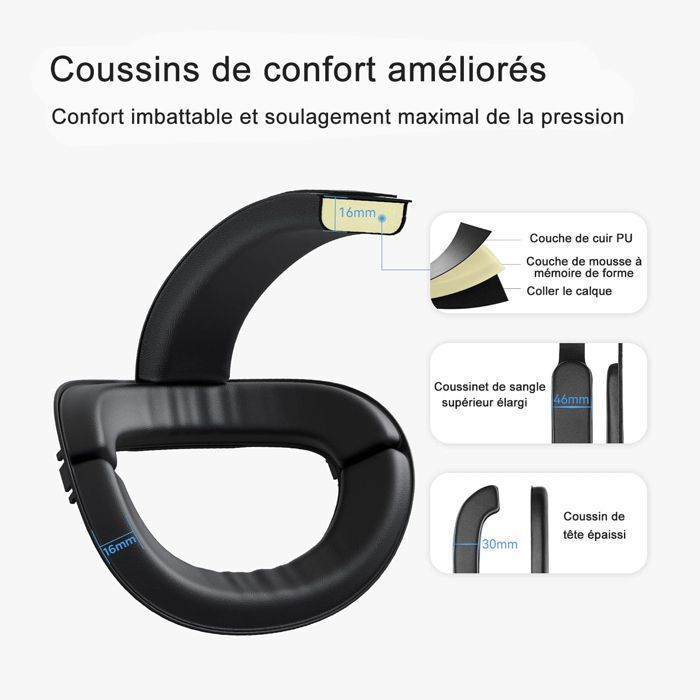 Sangle de Tête - Améliorée - Compatible Quest 2 - Réglable - Confort Optimal - Réduit la Pression