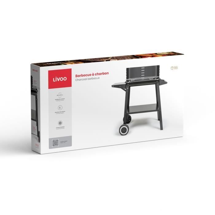 Barbacoa de carbón - LIVOO - DOC328 - Acero inoxidable - Superficie de cocción 48,5 x 28,8 cm - Altura regulable 70-84 cm