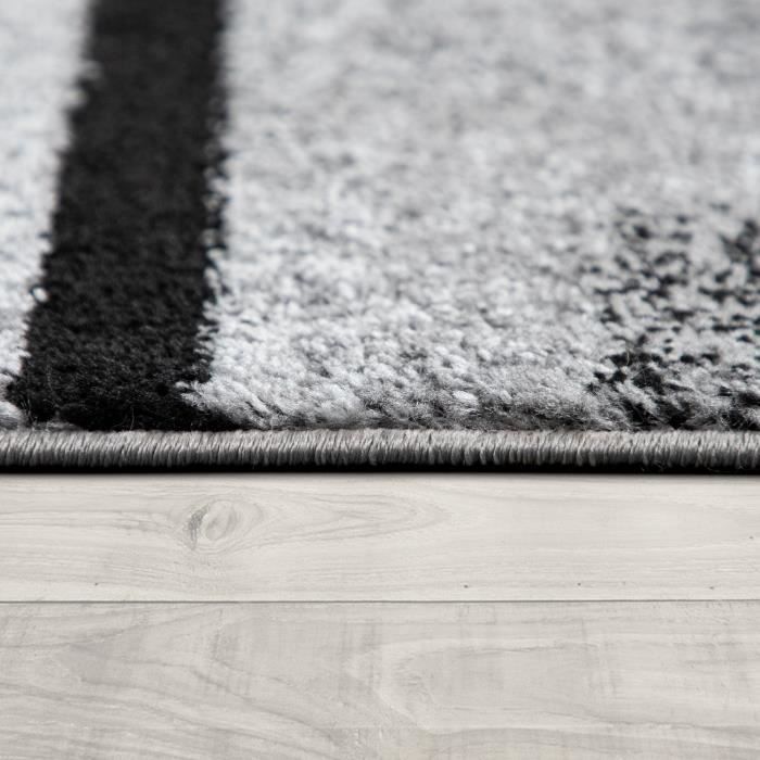 Alfombra de salón Paco Home, estilo vintage, pelo corto, estampado geométrico abstracto moderno, color gris, 200x290 cm.