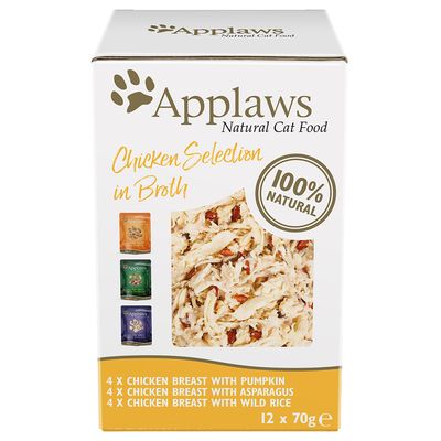 12 x 70 g Applaws Nassfutterbeutel für ausgewachsene Katzen in Brühe – 9 + 3 gratis!*