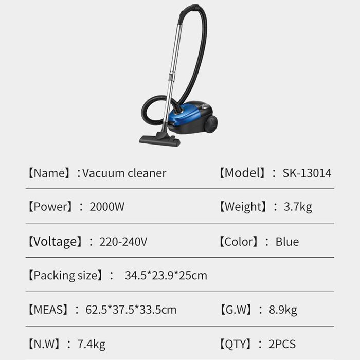 Aspiradora sin bolsa 2000W 1.5L - Filtración de alto rendimiento - Palo telescópico - 220V - 4.5m - Clase energética A - Aspiradora