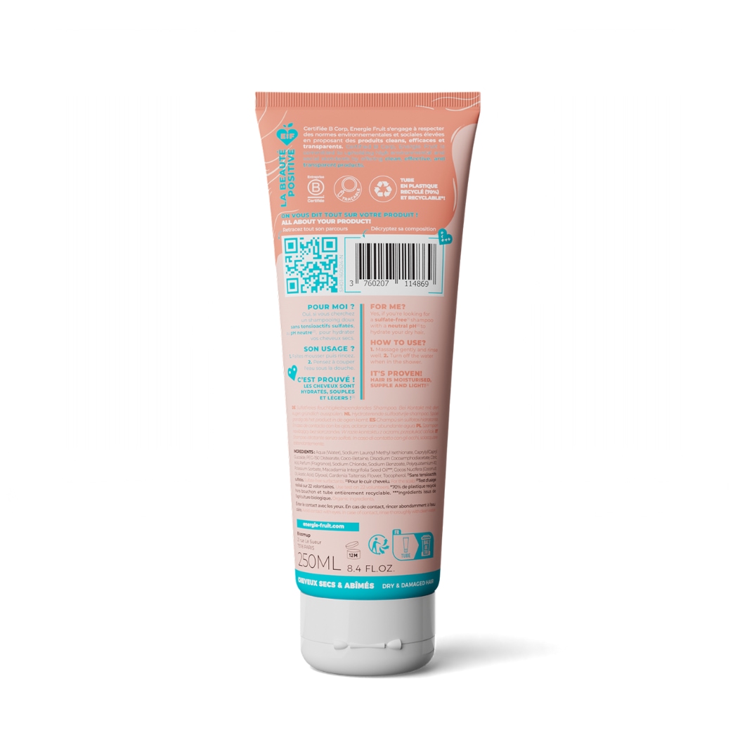 Energie Fruit shampooing hydratant sans sulfate - cheveux secs et abimés - monoi & huile de macadamia bio
