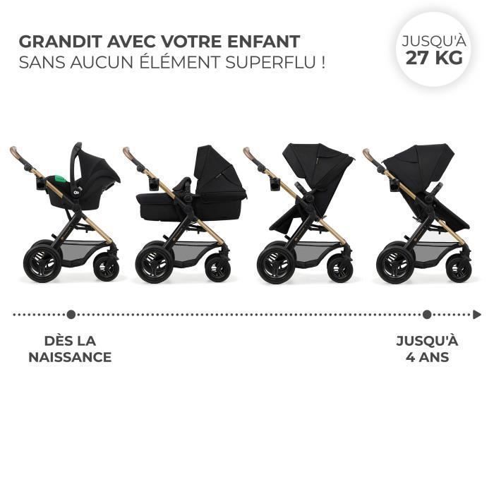 Kinderkraft MOOV2 AIR 3-in-1 Travel System, Suitable from Birth to 27 kg, Includes Mink PRO I-Size Car Seat, Black