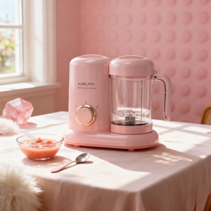 Robot da cucina multifunzione 4 in 1 per la preparazione di pappe e frullatore completamente automatico con funzione vapore e timer, rosa