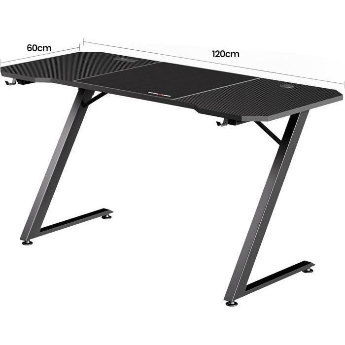 Scrivania da gaming 120 x 60 cm, scrivania per gamer con presa di corrente, gancio per cuffie, nera