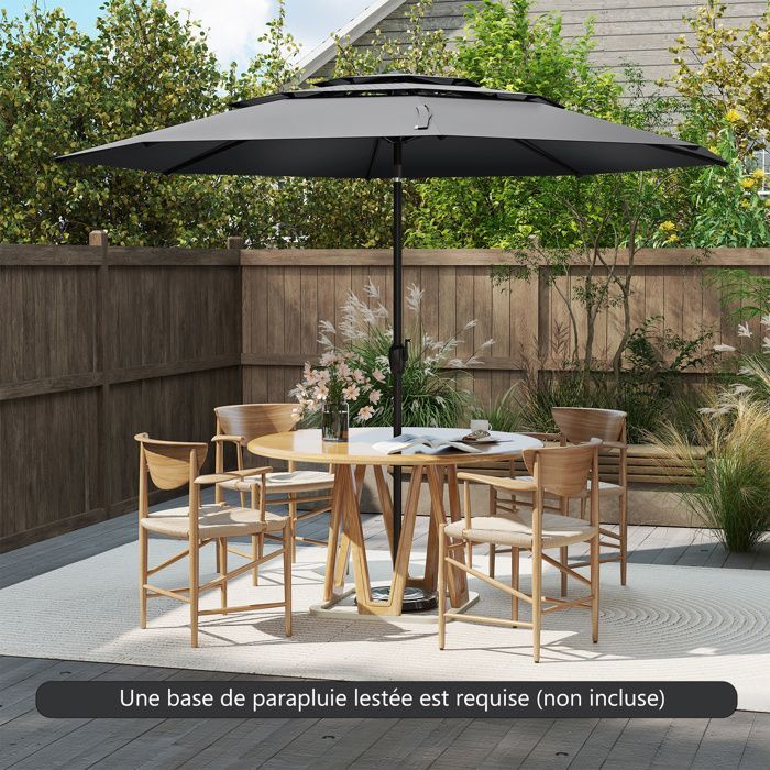 300cm 3-Tier Ventilated Patio Parasol - COSTWAY - Push-Button Tilt - Crank - 8 Sturdy Ribs - Black