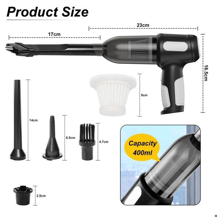 Aspirapolvere per auto, aspirapolvere senza fili multifunzionale, potente aspirapolvere portatile 6000/10000pa (nero (6000pa))