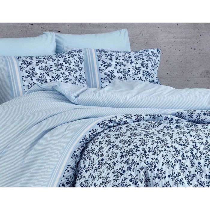Bedding set - 1 duvet cover 220 x 240 cm + 2 pillowcases 60 x 60 cm - 100% reinforced cotton - Blue