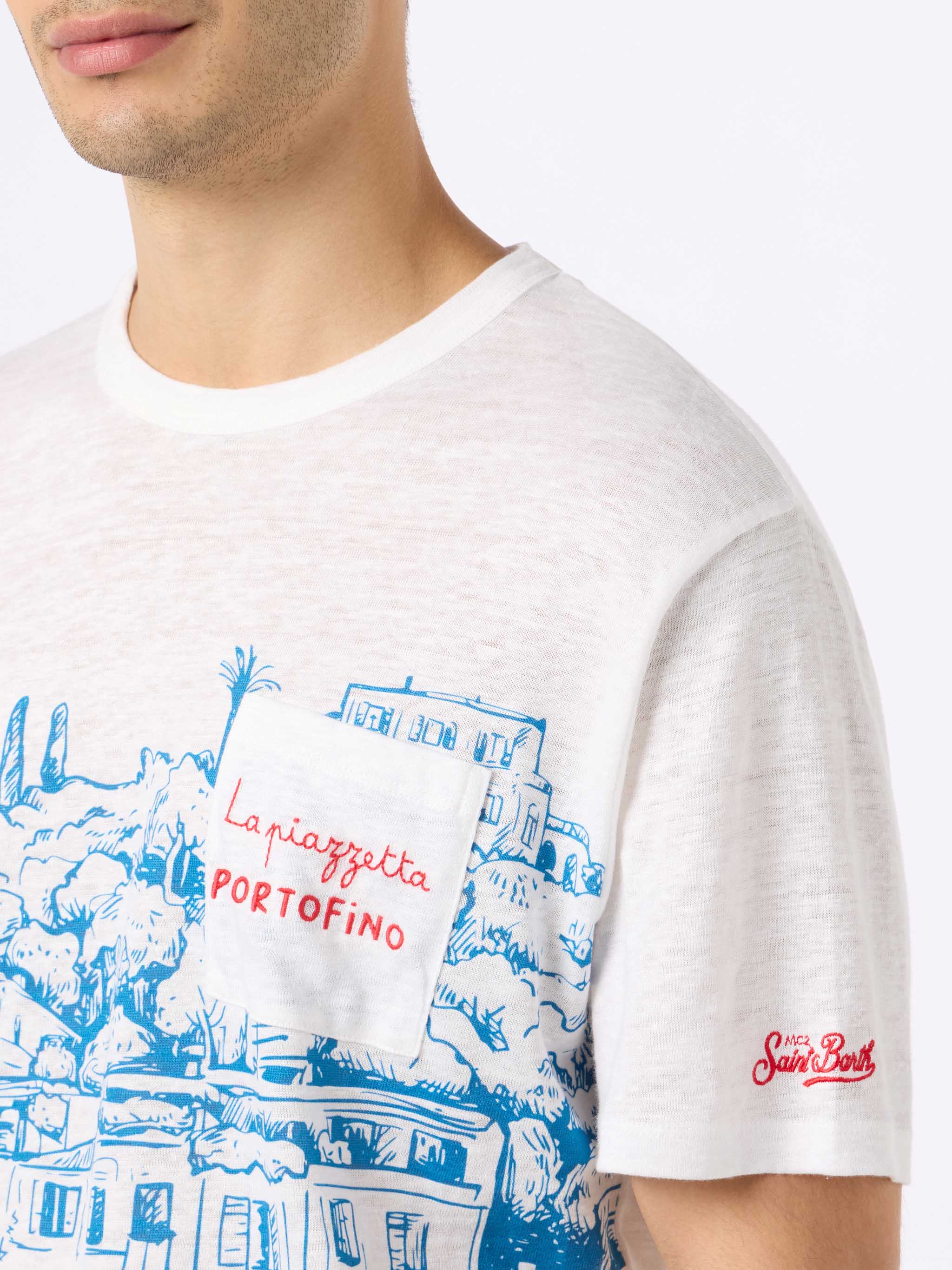 Ecstasea heren T-shirt van linnenjersey met Portofi-print.