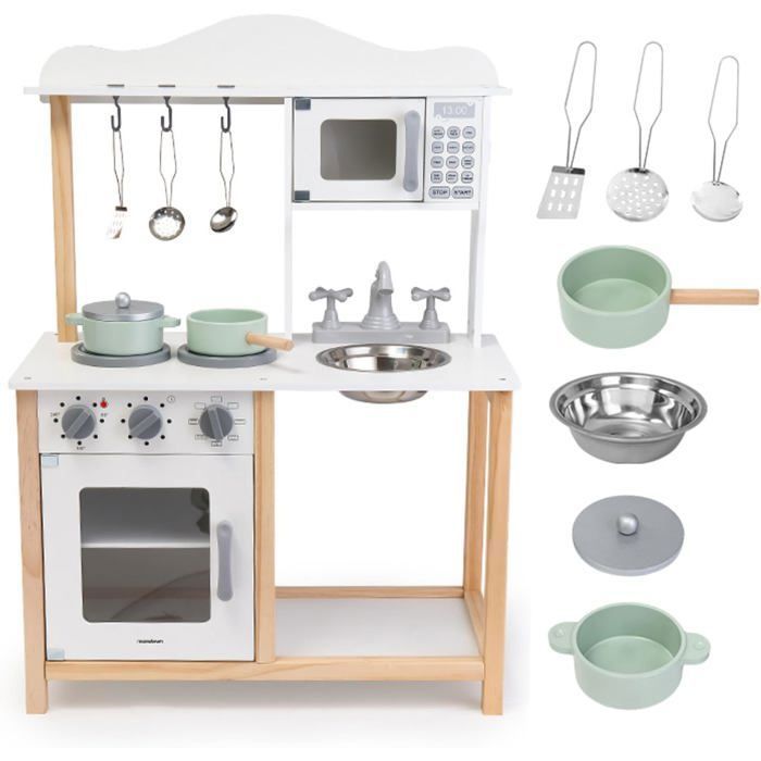 Cuisine enfant en bois MAMABRUM - Micro-ondes Four Évier Accessoires