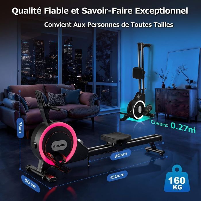 Vogatore da interno - DMASUN - Illuminazione RGB intelligente - Elettromagnetico - 32 livelli di resistenza - MAX 160 kg