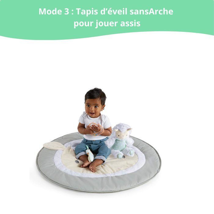 INGENUITY Tapis d'éveil bébé évolutif - Petit Mouton - Arche de jeu amovible, 5 jouets sensoriels, peluche mouton,cadeau bébé