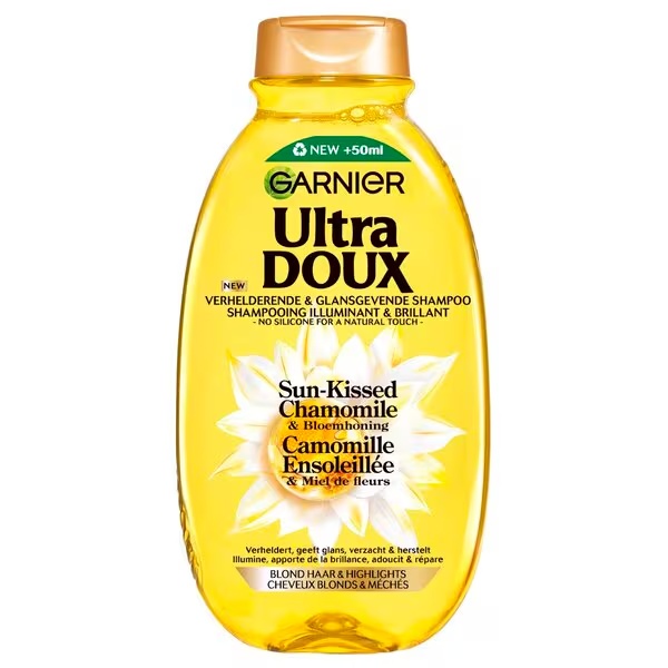 Garnier Ultra Doux šampūnas ramunėlių ir gėlių medaus šviesiems plaukams<br>300 ml