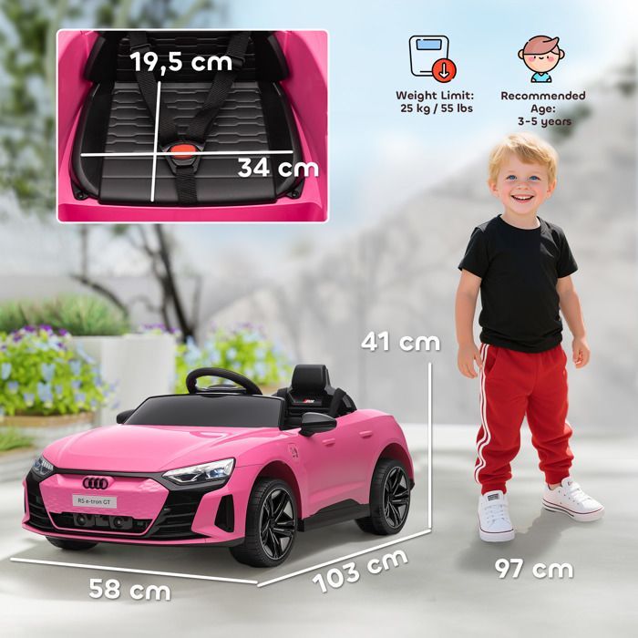 Children's Electric Ride-On Car - HOMCOM - Parental Remote Control - Sound and Light Effects - Pink Audi RS E-tron GT
