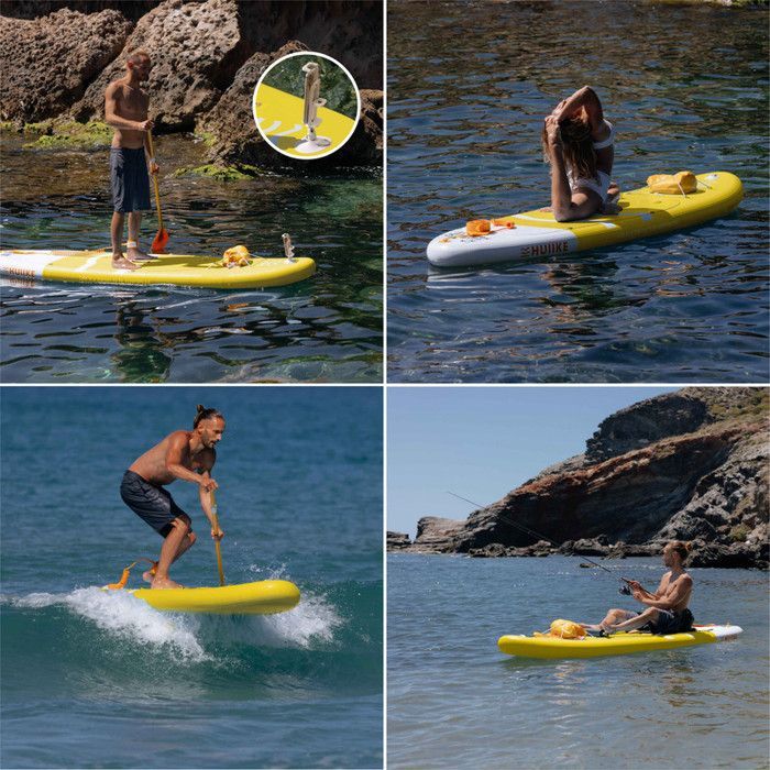 Paddle Gonflable Adulte Jaune avec des Accessoires de Qualité - HUIIKE | Stand Up Paddle avec Pagaie en Aluminium, Pompe, Leash