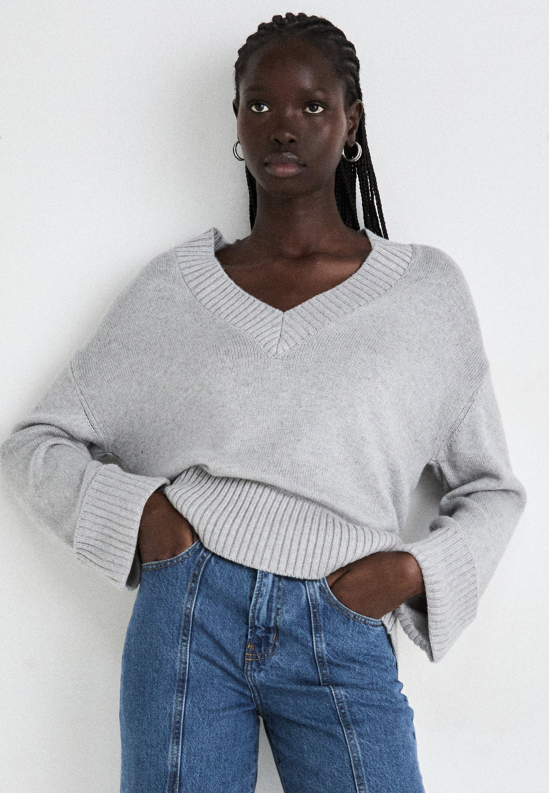 Gina Tricot V NECK - Genser - light grey melange