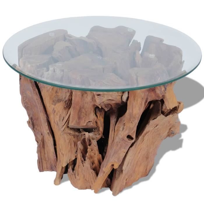 Table basse - VINGVO - Bois flottant de teck massif - Verre trempé - Style vintage