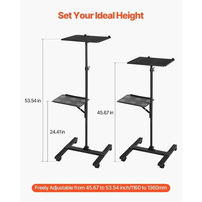 Soporte para proyector con trípode - ZOKKO - Altura regulable de 86 a 136 cm - 2 estantes (400 x 300 mm y 255 x 350 mm)