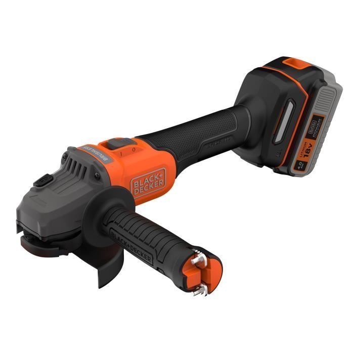Meuleuse sans fil + batterie 4Ah + chargeur - BLACK&DECKER - BCG6L8F1S-QW - Brushless - 18V - 115m - Avec 3 disques et sac de transp