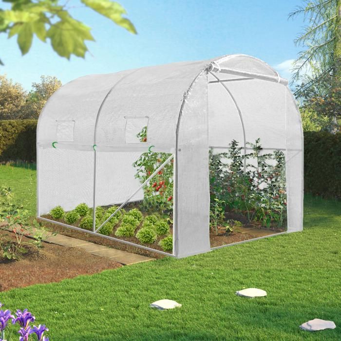 IDMARKET Serre tunnel de jardin 4 saisons 6M² blanche gamme maraîchère ROMA 2x3M