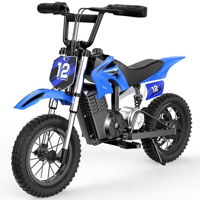 Moto électrique Enfant A12-Bleue-12''-350W-36V5,2 Ah-Charge Maximale 70 kg-Trois Vitesses-Sonnette-Autonomie 22 km-Tout terrain