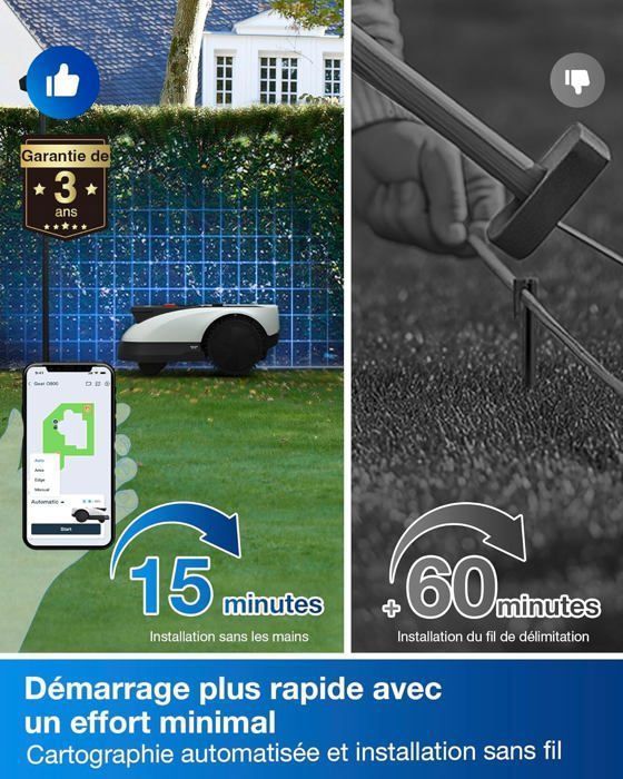 ECOVACS Goat O800 RTK Robot Tondeuse sans Fil périphérique 800 m², RTK+Vision, Auto-Cartographie, Passages étroits jusqu'à 0,7 m