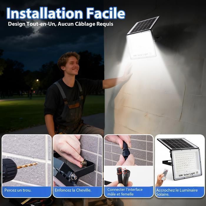 Lámpara solar de exterior AIMIUVEI con mando a distancia, 3000 mAh, ángulo de haz de 120°, 96 LED, aplique solar de pared para jardín y garaje.
