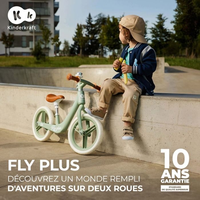 Draisienne - KINDERKRAFT - FLY PLUS - Ultra-léger - Roues Mousse EVA 30 cm - Selle Réglable 34–42 cm