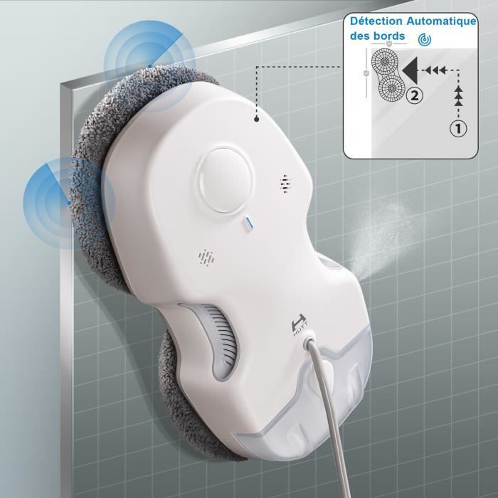 Robô de limpeza de janelas HUTT C65 com reservatório de água de 80 ml, pulverização automática de água, controle remoto e 10 panos de limpeza.